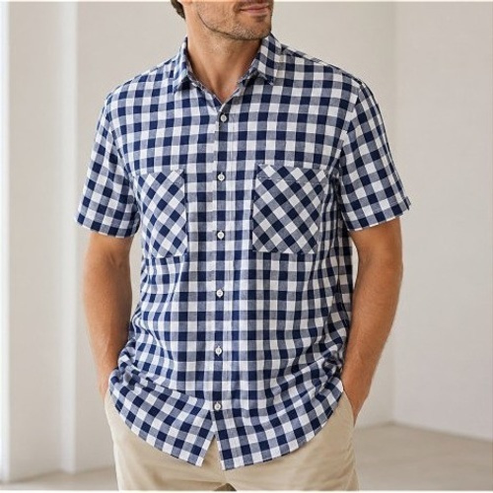Vince Blue Gingham Checked Short Sleeve Button Down Nautical Casual Shirt L